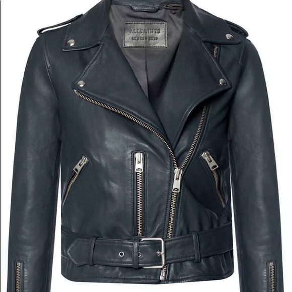 All Saints Biker Leather Jacket Midnight Blue